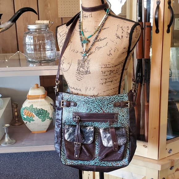 Myra Bag Handtooled Leather Turquoise Zapata Crossbody Shoulder Bag - Picture 4 of 4